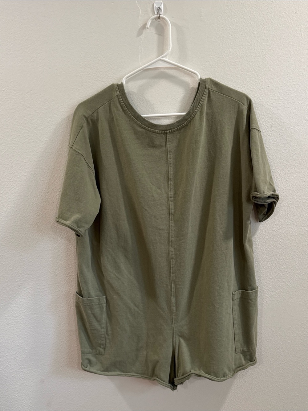 Olive Green Short Sleeve oversized sized romper Casual Shirt with Front pockets